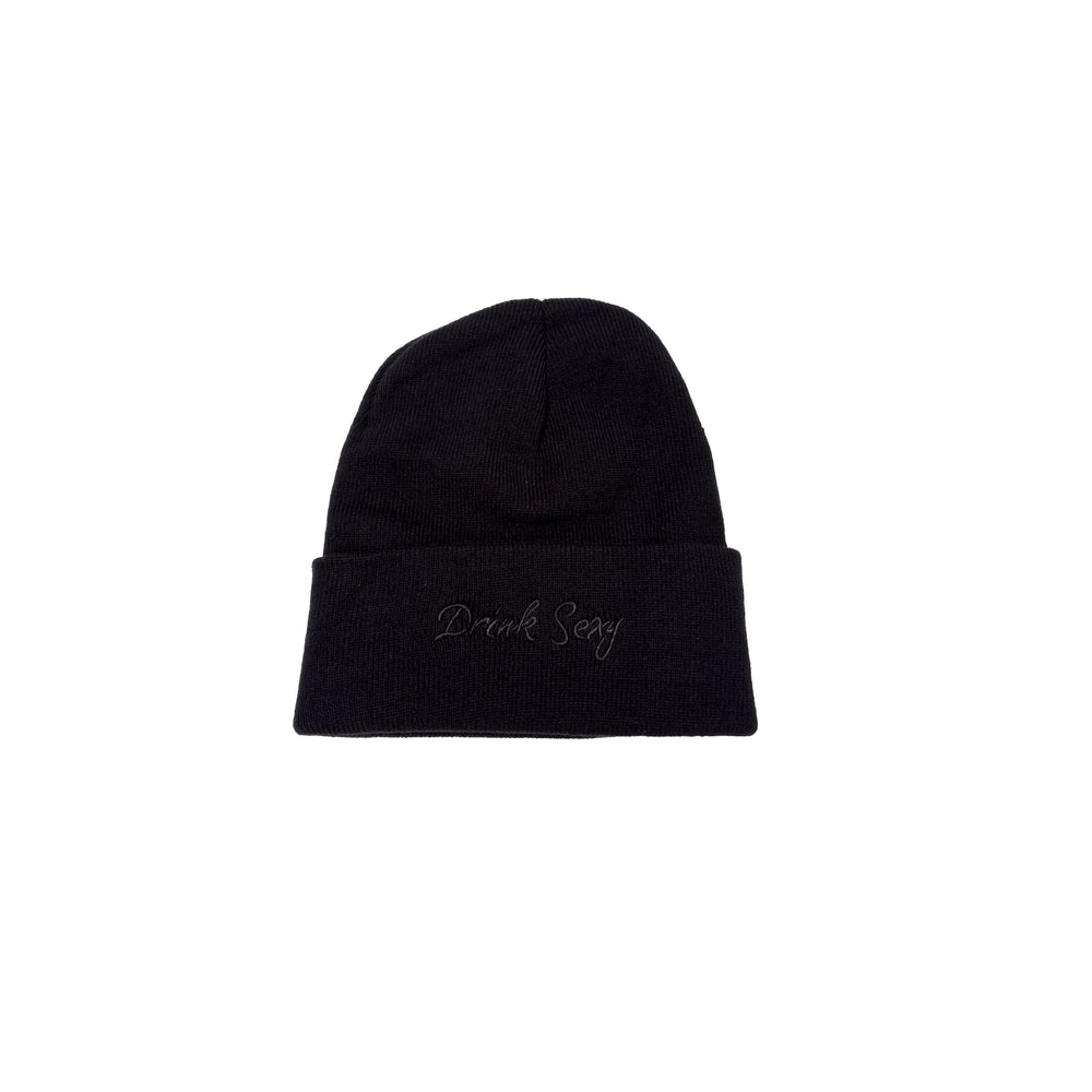 Black Beanie ''Shiny Black Embroidery''