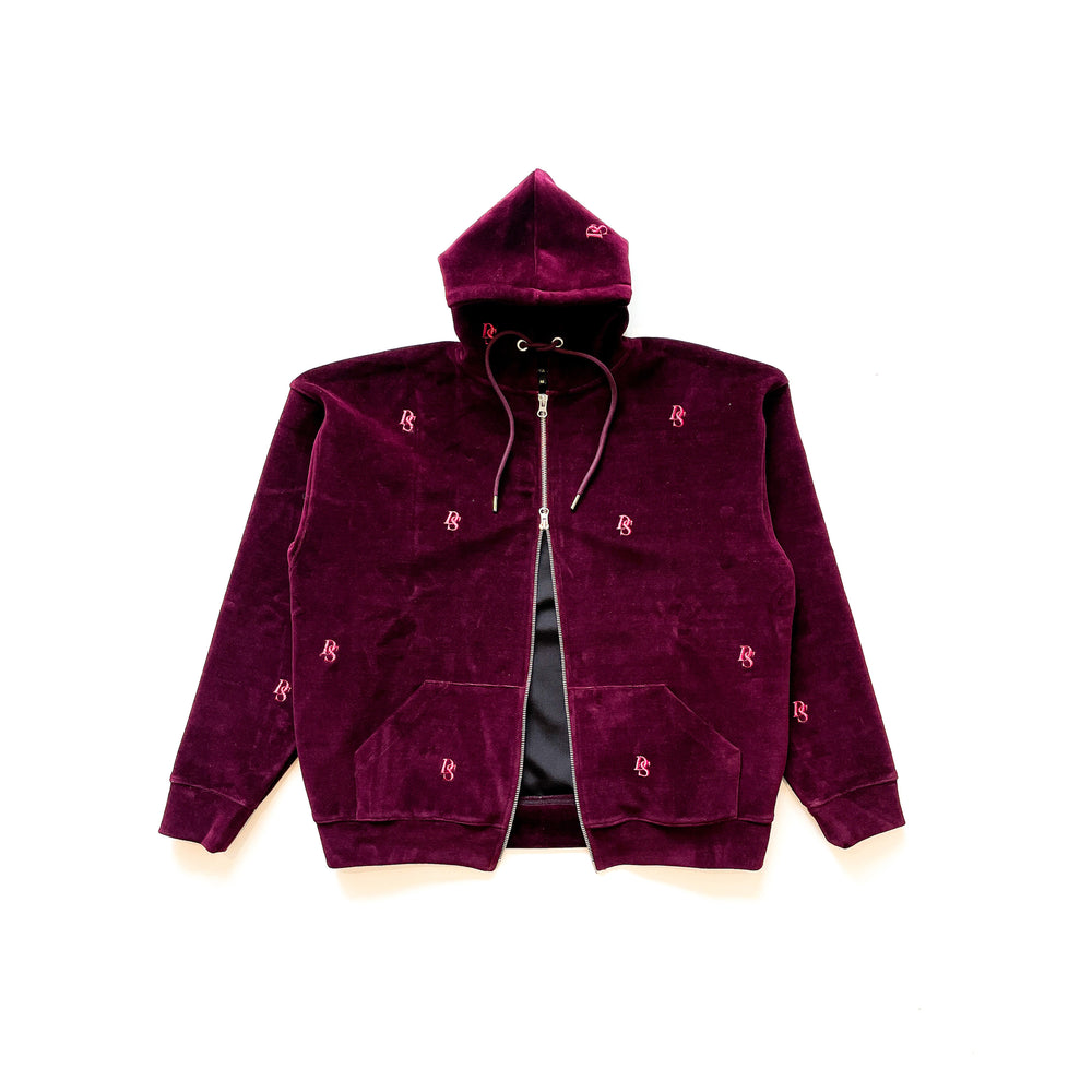 Burgundy Velvet Zipper Hoodie