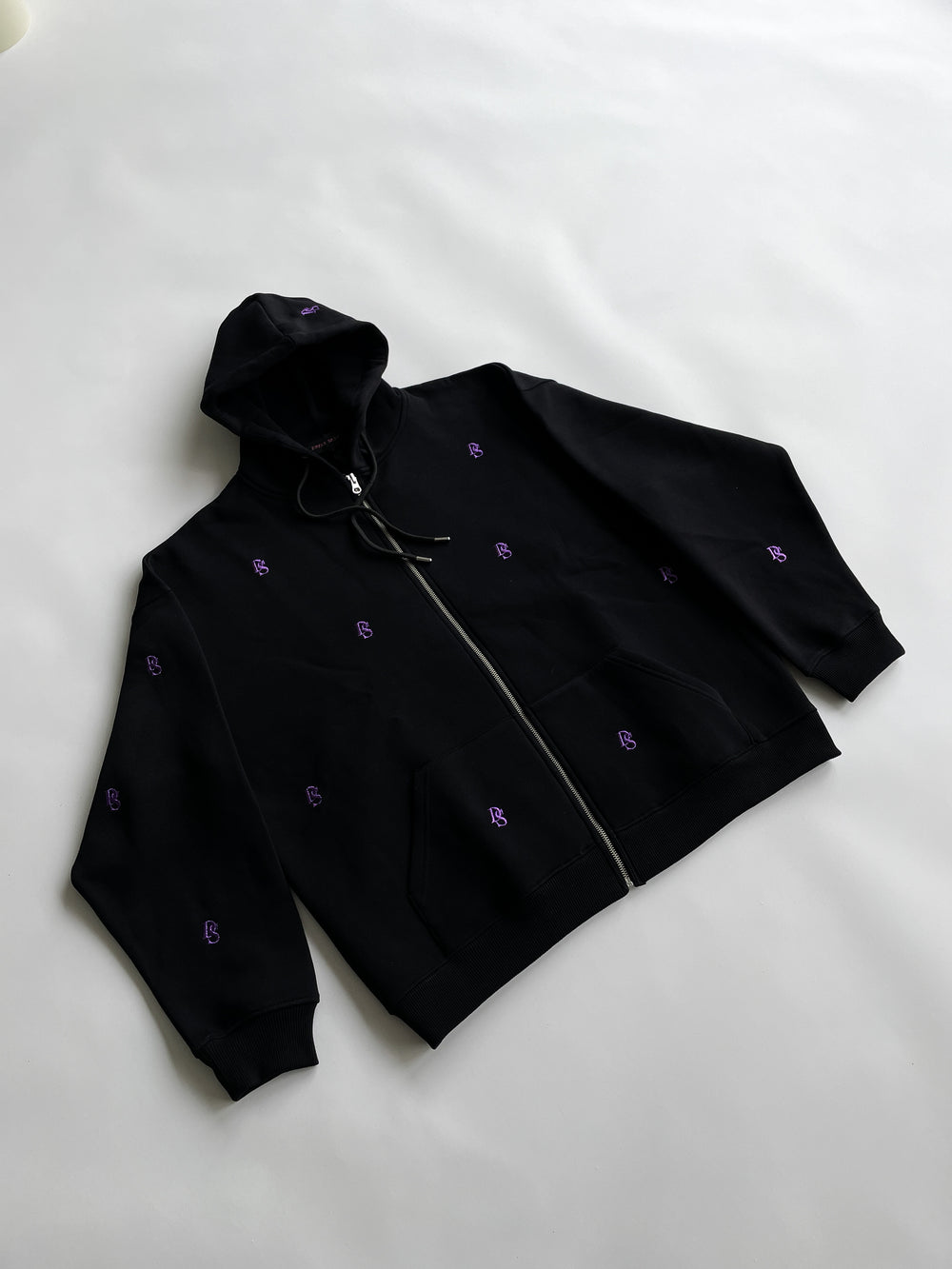 Black Zipper Hoodie ''Overall purple ds embroideries''