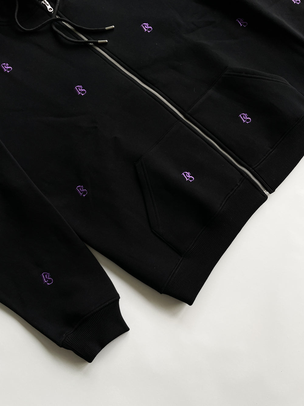 Black Zipper Hoodie ''Overall purple ds embroideries''